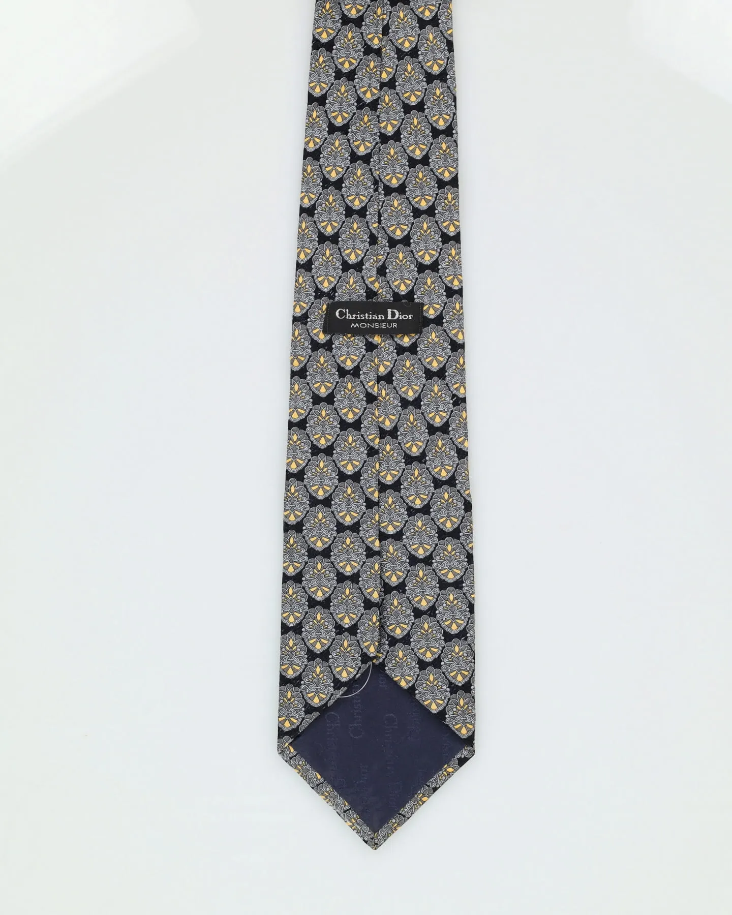 00s Christian Dior Navy / Yellow Patterned Tie