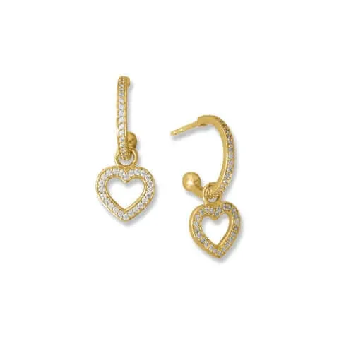 14 Karat Gold Plated CZ Heart Charm Hoop Earrings-M H W ACCESSORIES