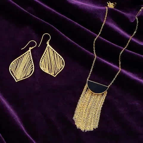 14 Karat Gold Plated Fringe Chain Earrings- M H W ACCESSOREIES