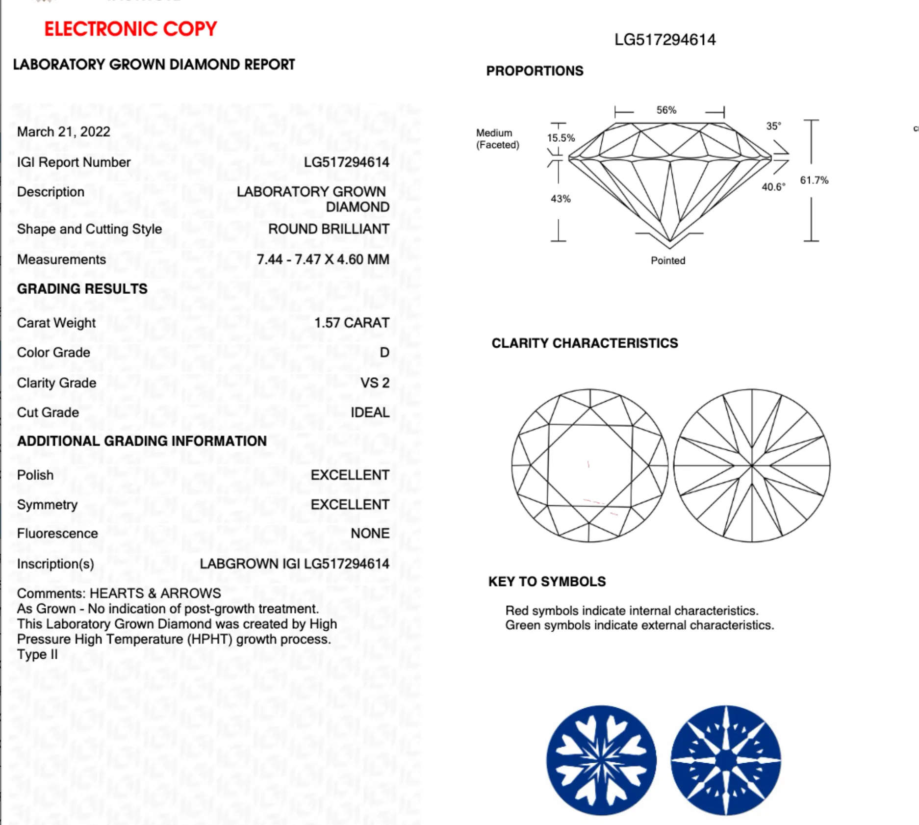 1.57CT Round D VS2 IDEAL 3EX NONE (H&A) - LG517294614