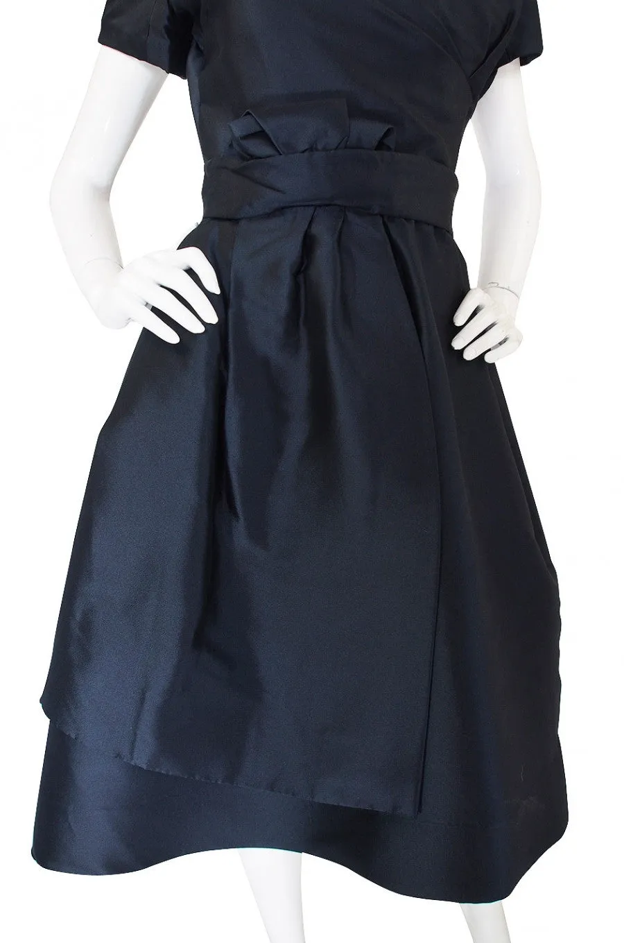 1950s Deep Navy Silk Dior Bow Dress