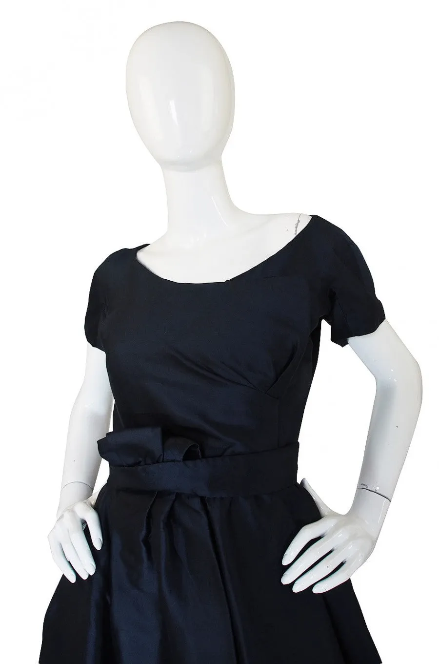 1950s Deep Navy Silk Dior Bow Dress