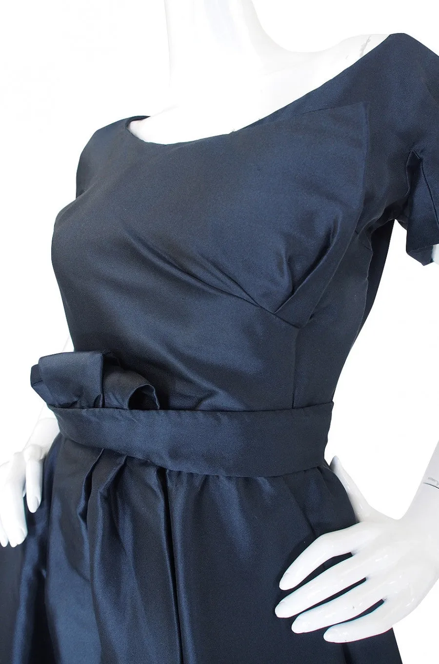 1950s Deep Navy Silk Dior Bow Dress