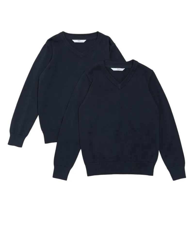 2pk Unisex Pure Cotton School Jumper (3-18 Yrs)