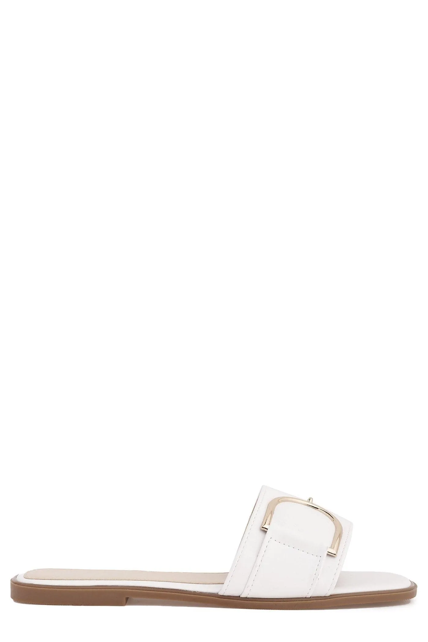 Arabella Gold Finish D link Open Toe Sliders in White