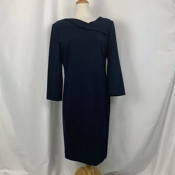 Armani Collezioni Navy Drape Neck MIDI Dress