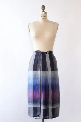 Armani Indigo Linen Plaid Skirt M