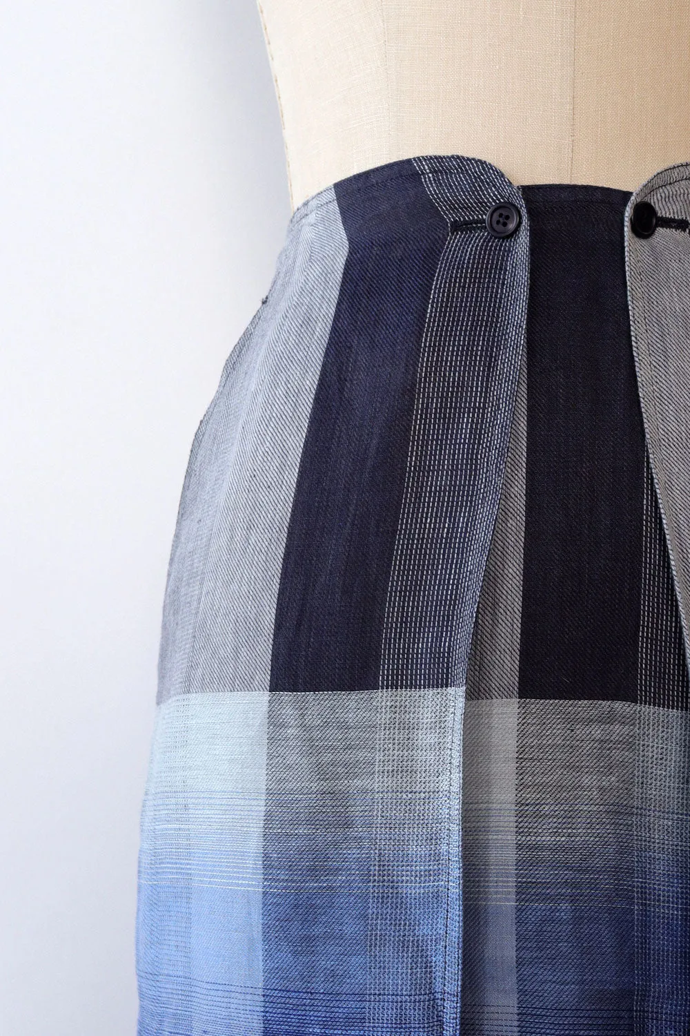 Armani Indigo Linen Plaid Skirt M