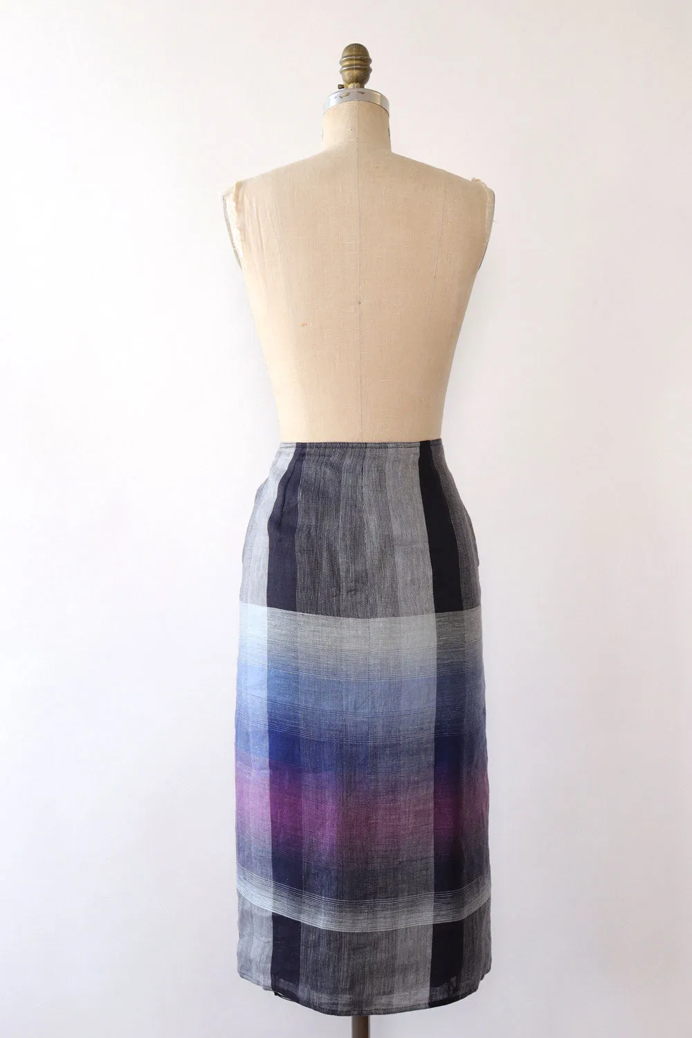 Armani Indigo Linen Plaid Skirt M