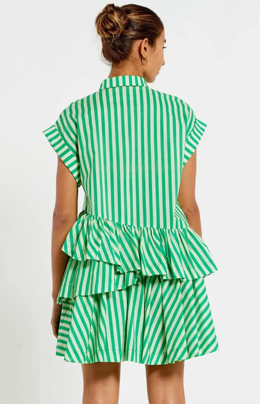 Asymmetric Ruffle Mini Dress - Tonal Jade Stripe