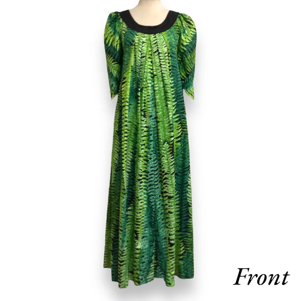 Beautiful Green Ferns Velvet Collar Muumuu Dress 2081