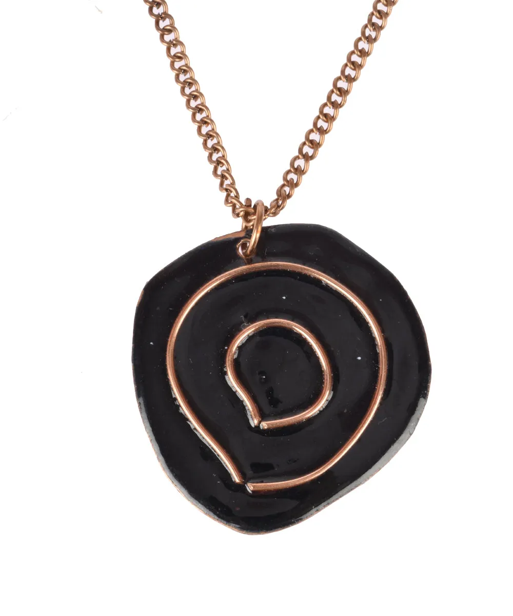 Black handcrafted copper enamel pendant