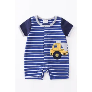 Blue Stripe Truck Baby Romper