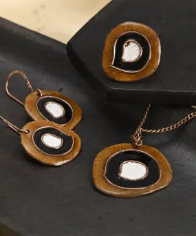 Brown black handcrafted copper enamel jewellery set