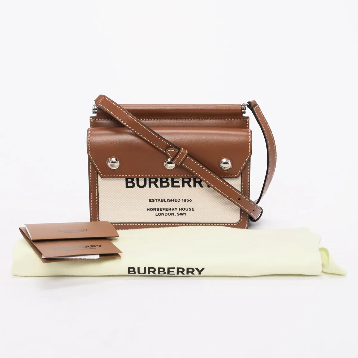 Burberry Tan Leather & Canvas Baby Title Pocket Shoulder Bag