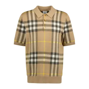 BURBERRY'Wellman' Check Wool Polo Beige