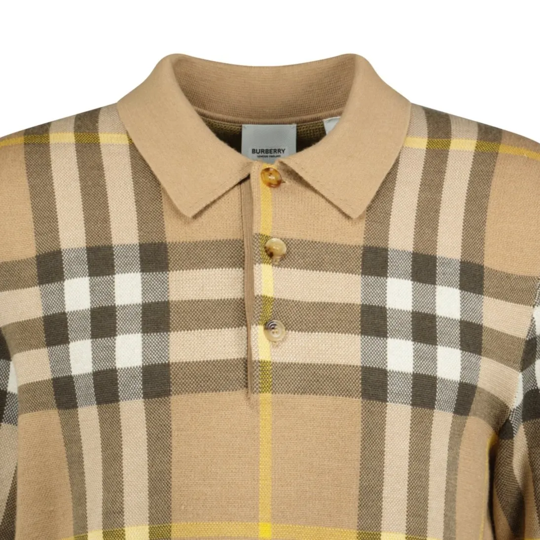 BURBERRY'Wellman' Check Wool Polo Beige