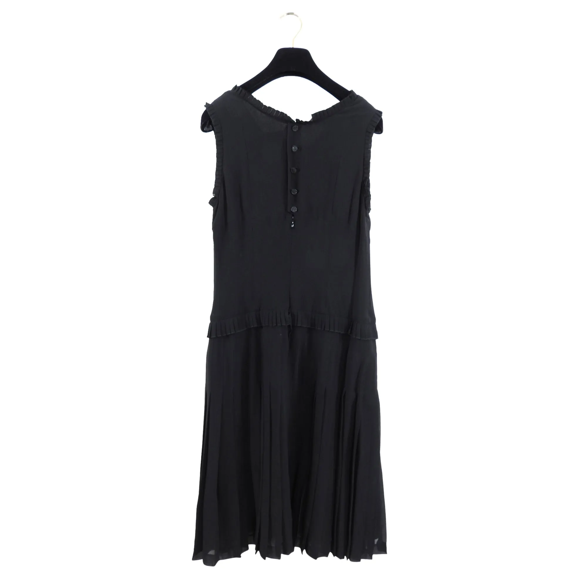 Chanel 02A Sleeveless Black Silk Pleat Trim Dress - FR42 / M / 8