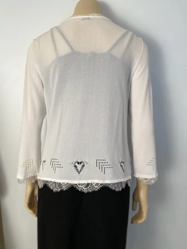 Chanel 06P 2006 Spring White Knit Lace Cardigan FR 44