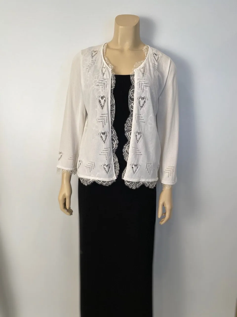 Chanel 06P 2006 Spring White Knit Lace Cardigan FR 44