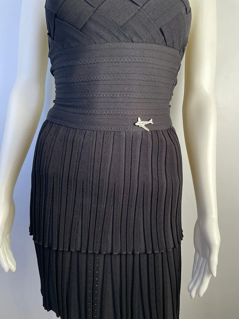 Chanel 08C 2008 Cruise Black Pleated Skirt Set Dress FR 36 US 4