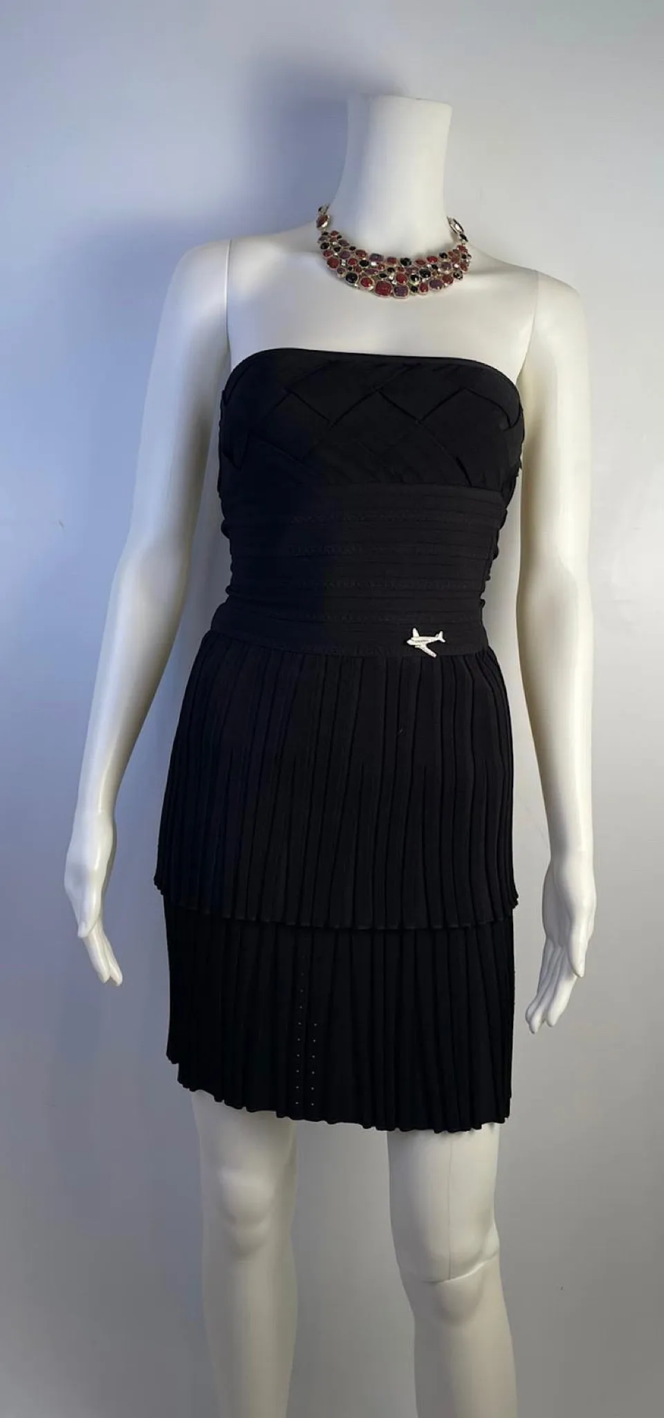 Chanel 08C 2008 Cruise Black Pleated Skirt Set Dress FR 36 US 4