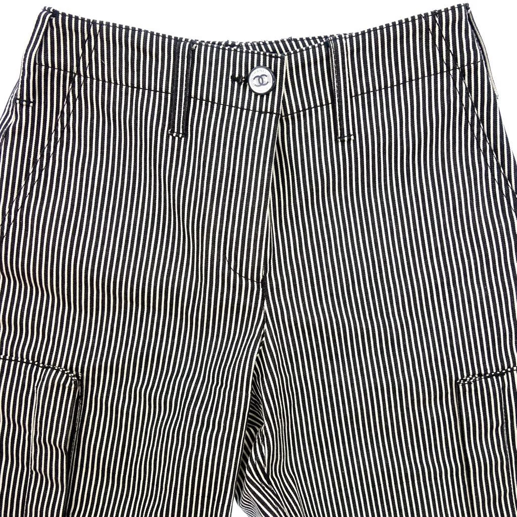 Chanel 08C 2008 Cruise Resort Pinstripe Denim Blue cargo Shorts FR 36 US 4