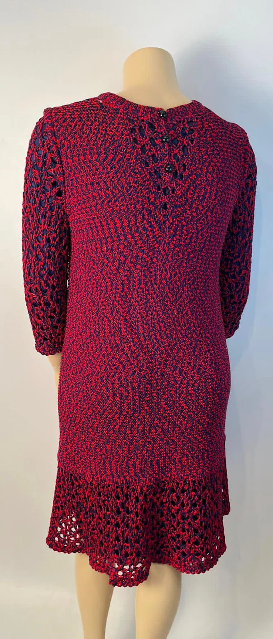 Chanel 14P 2014 Spring Crochet Navy Red Dress US 12/14/16