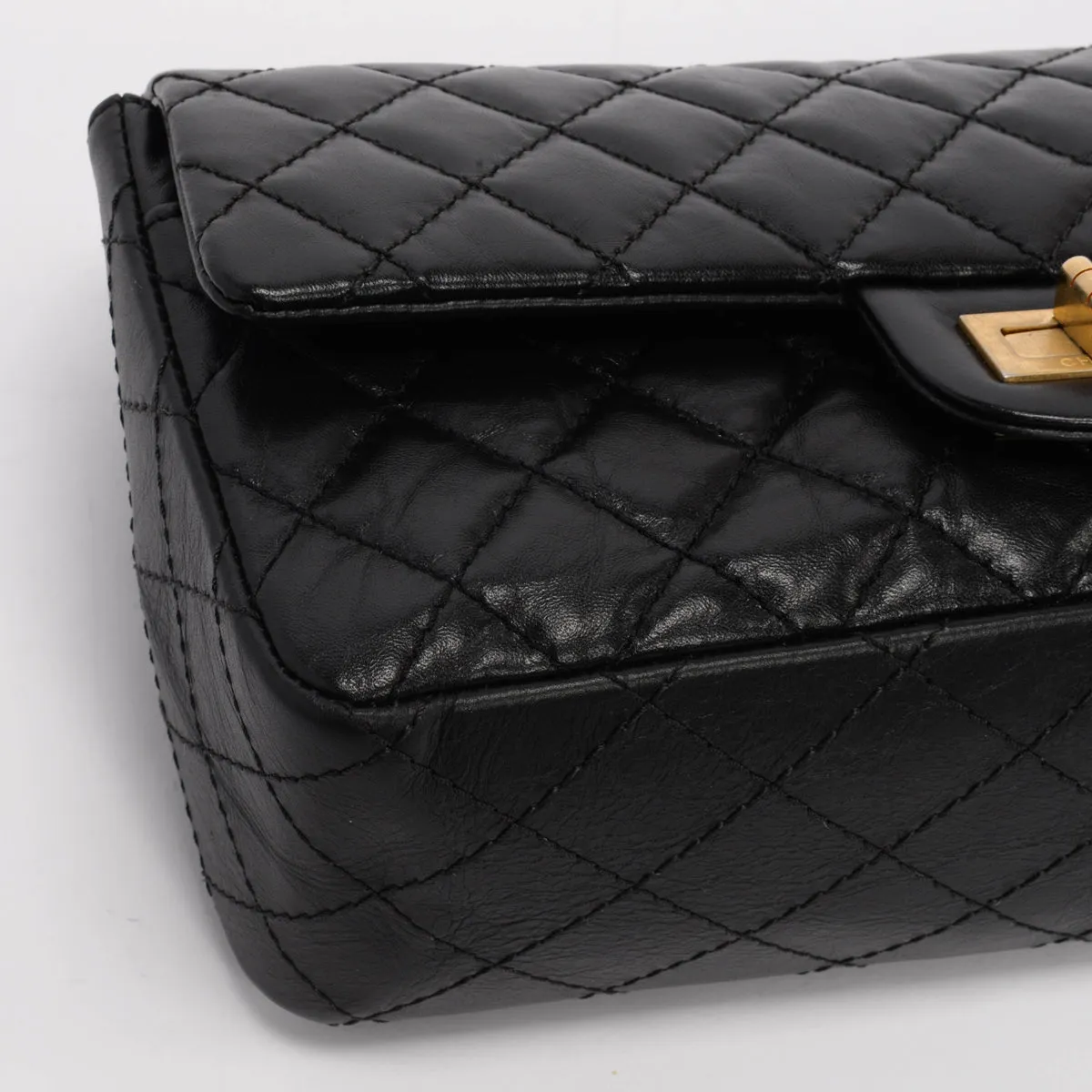 Chanel Black Distressed Calfskin 2.55 Reissue 225 Bag