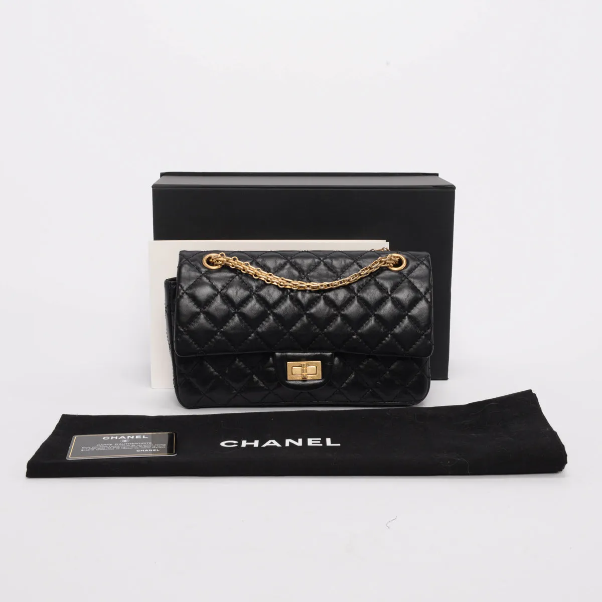 Chanel Black Distressed Calfskin 2.55 Reissue 225 Bag