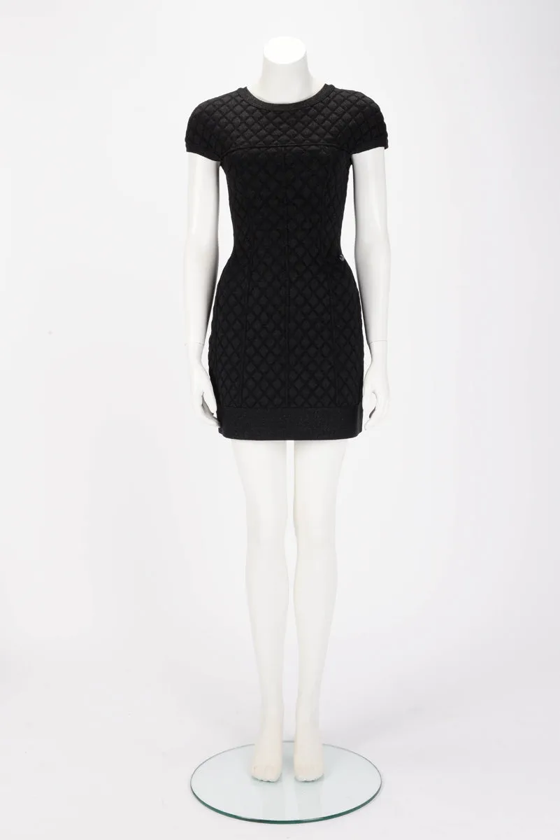 Chanel Black Embossed Quilt Cap Sleeve Dress FR 34