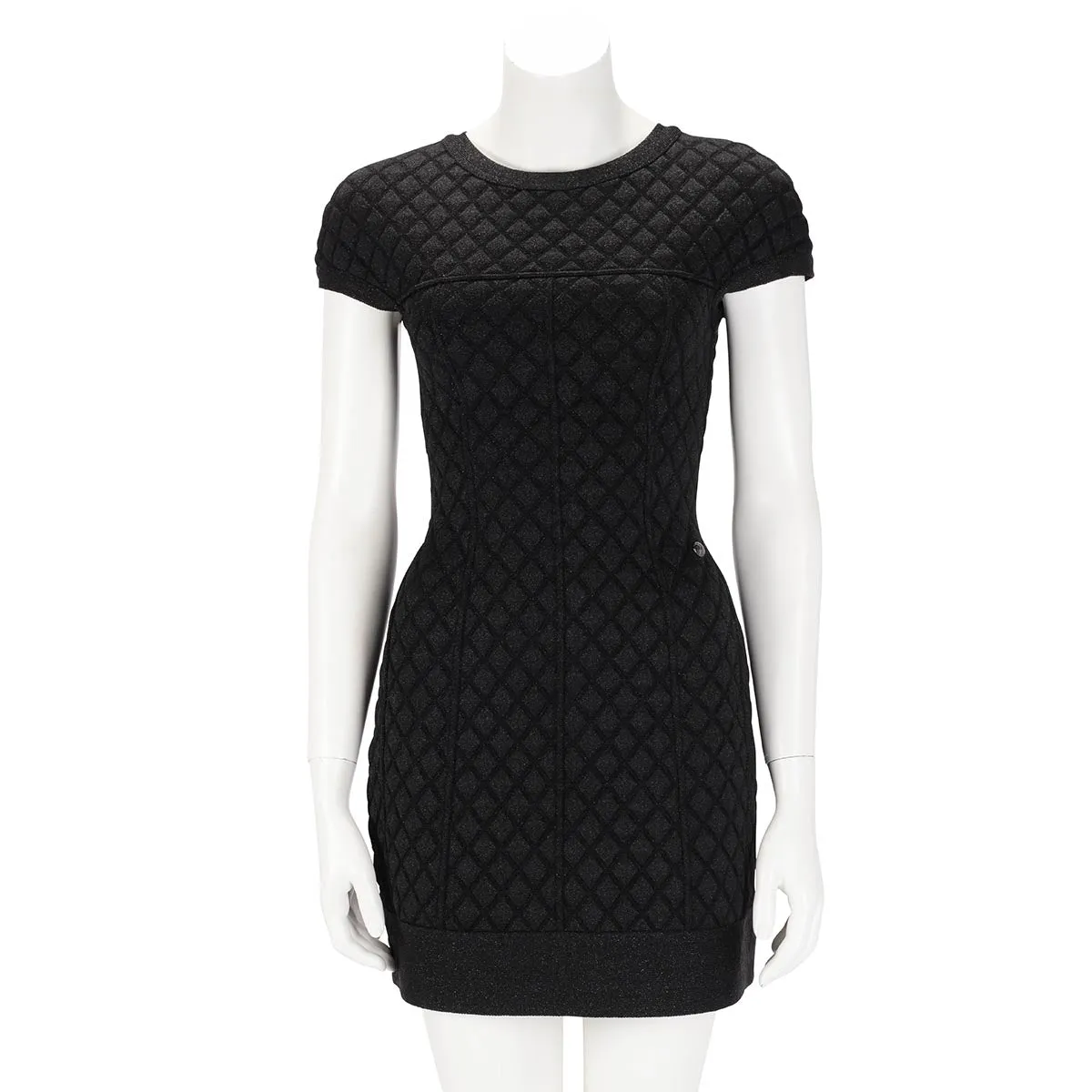 Chanel Black Embossed Quilt Cap Sleeve Dress FR 34