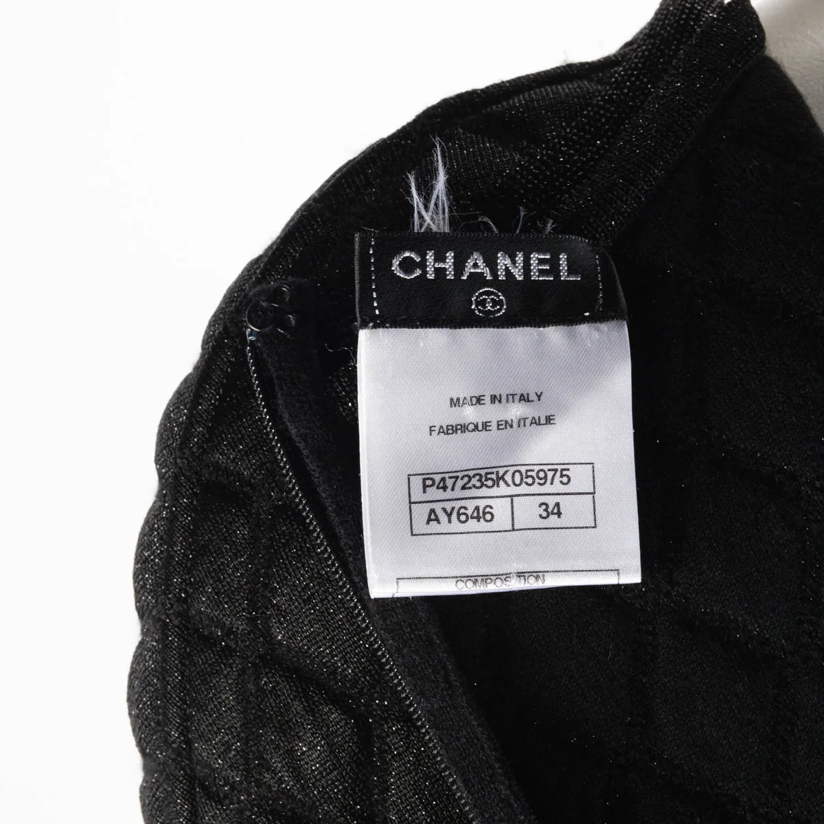 Chanel Black Embossed Quilt Cap Sleeve Dress FR 34