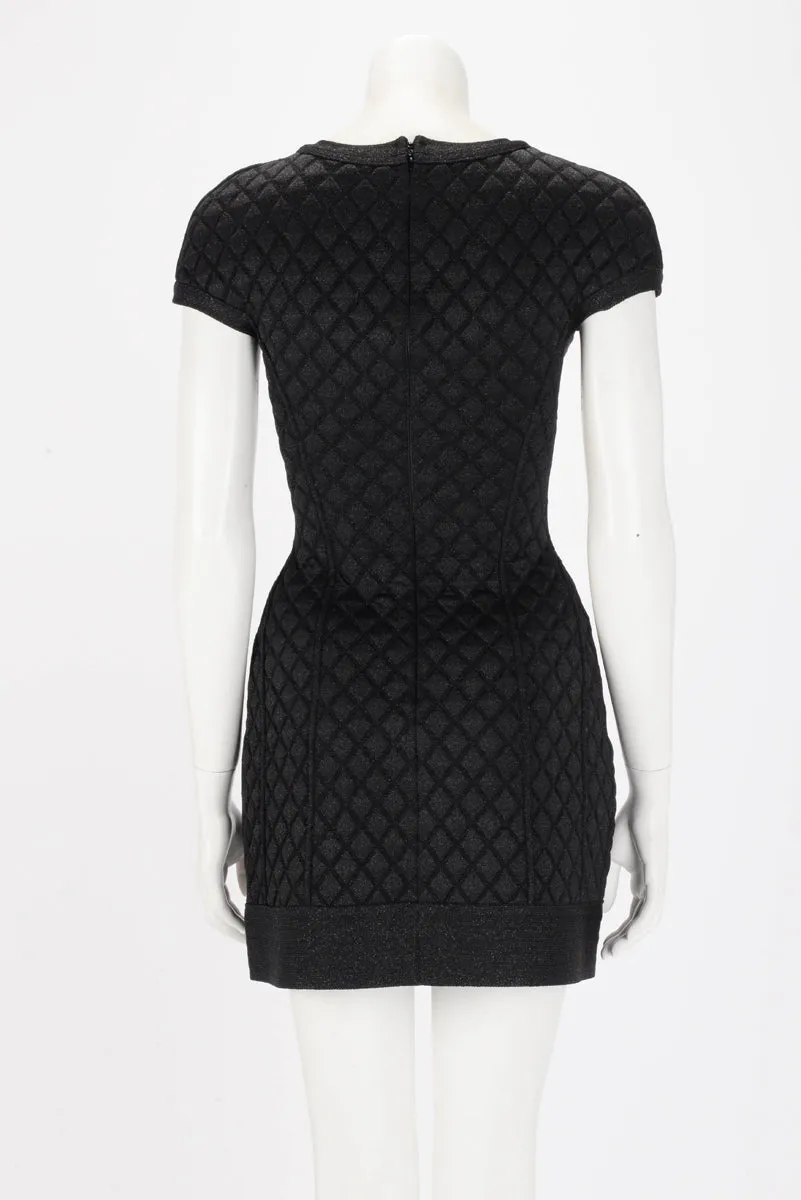 Chanel Black Embossed Quilt Cap Sleeve Dress FR 34