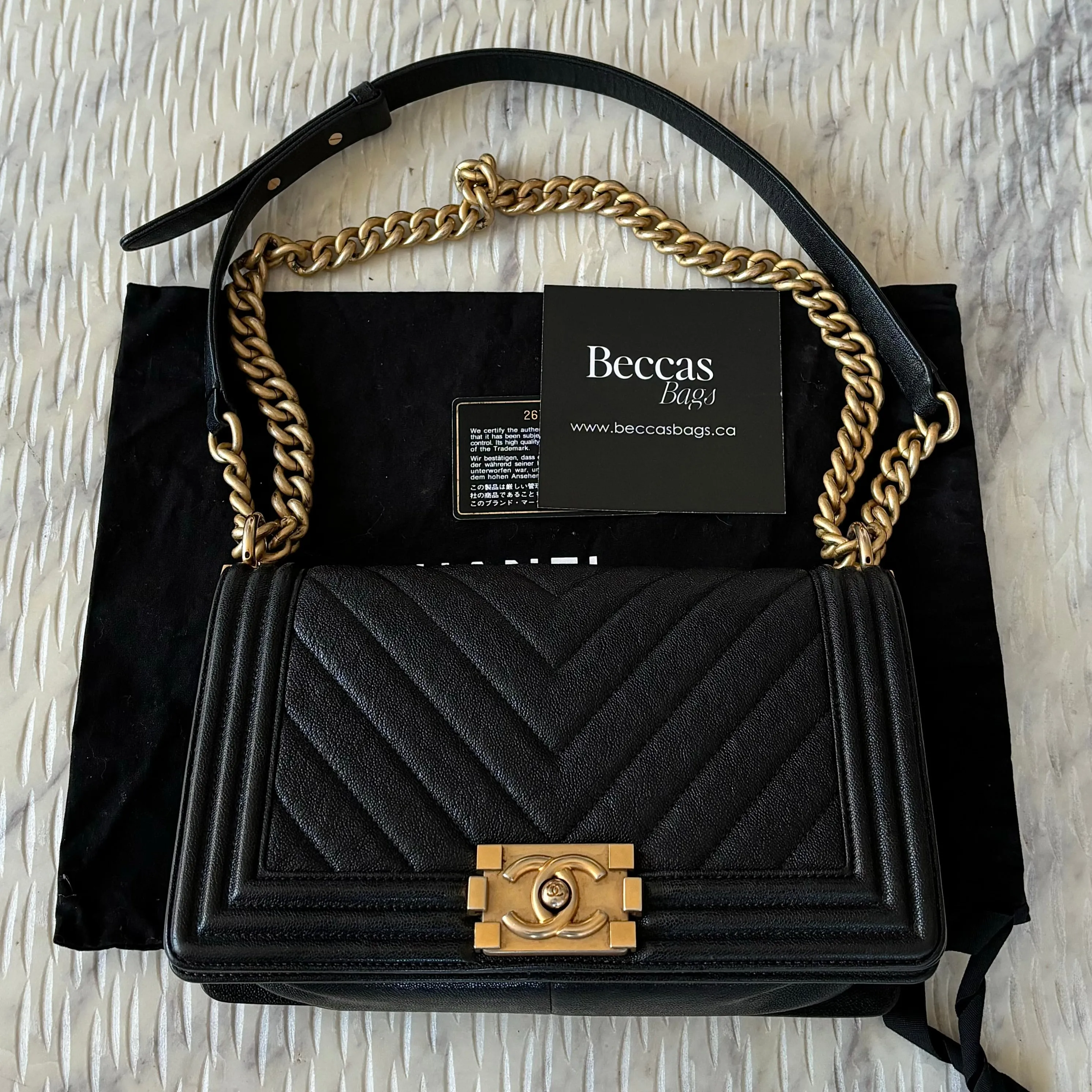 Chanel Boy Flap Bag Chevron Caviar Old Medium