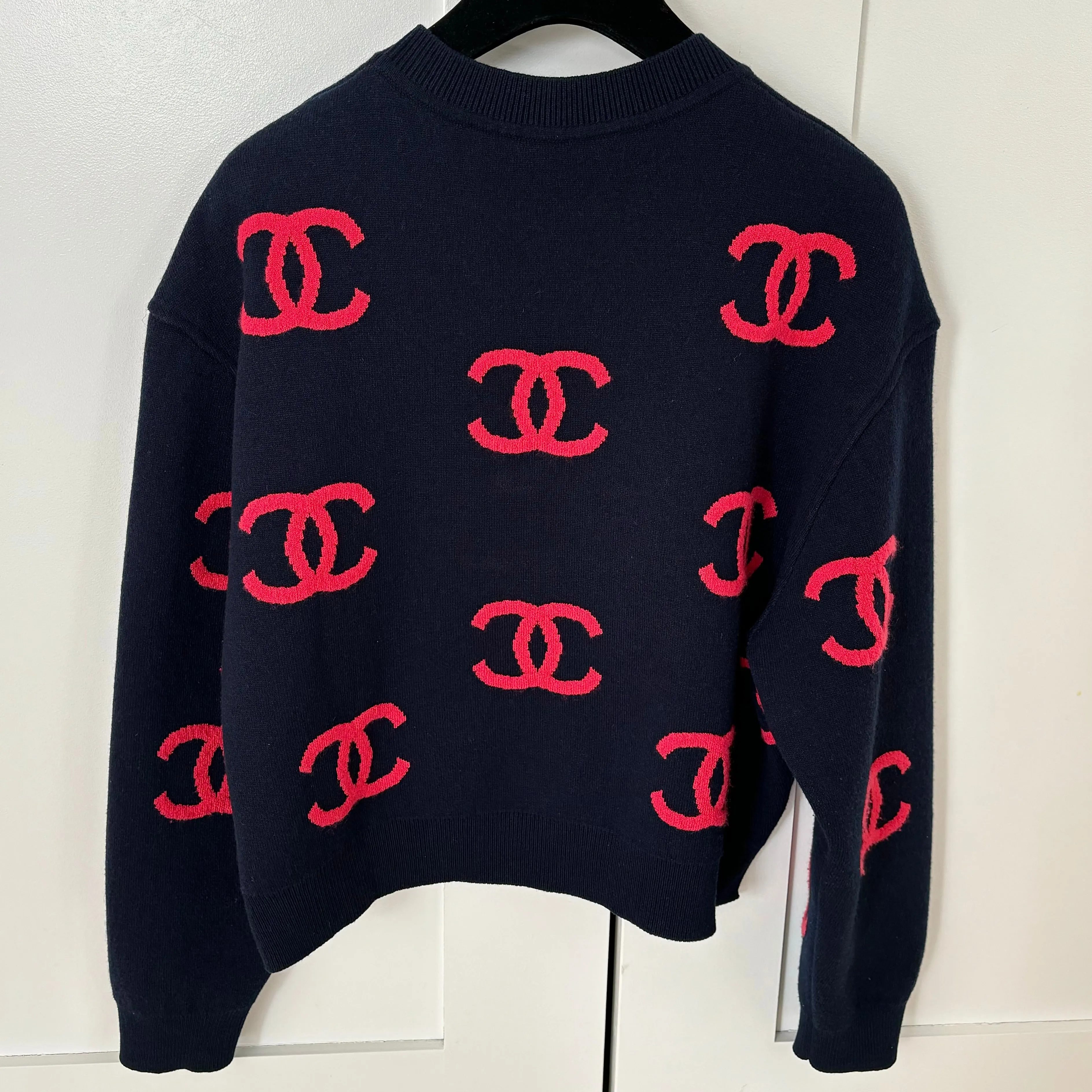 Chanel CC Red Navy Cashmere Sweater