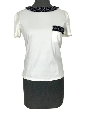 CHANEL Cotton Tweed Trim Short Sleeve Top Size XS