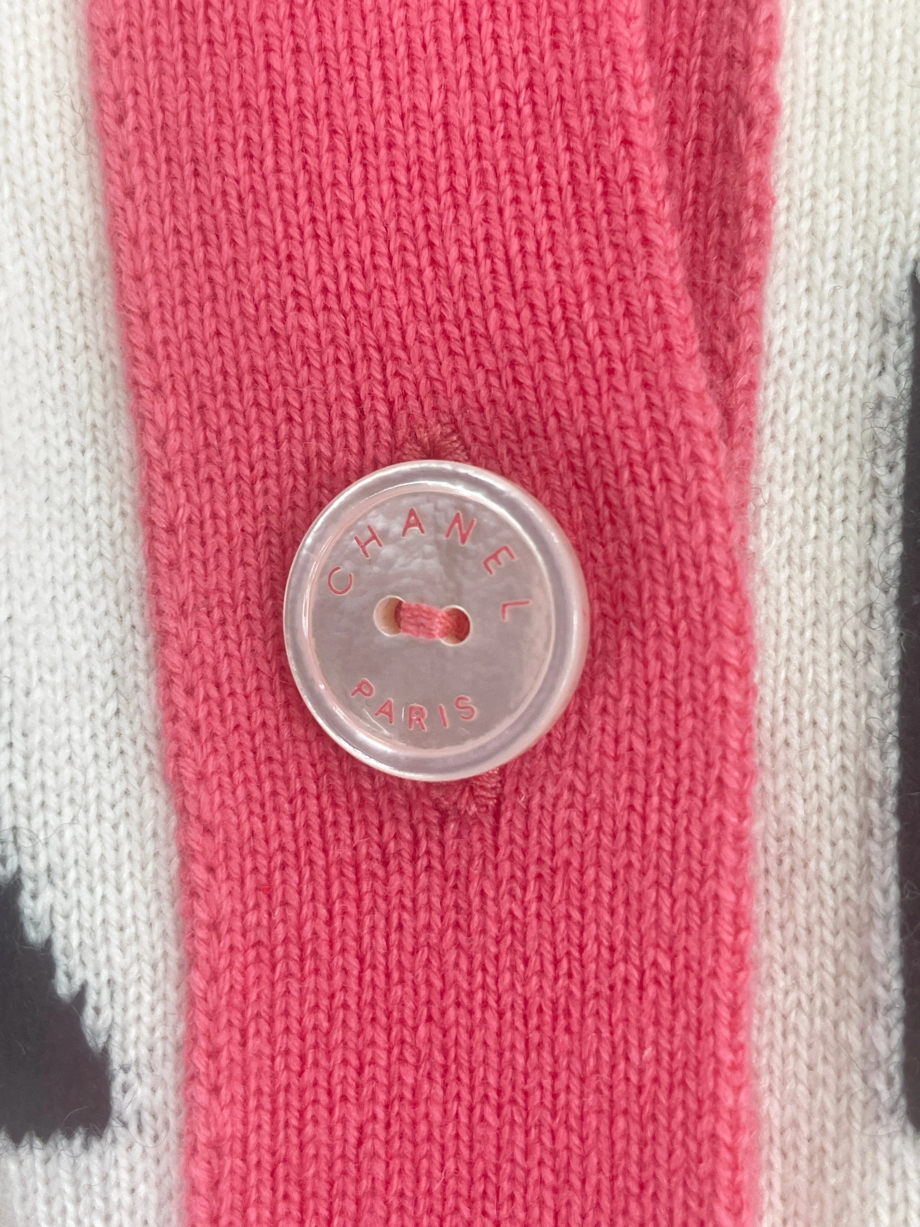 Chanel Cream / Coral 100% Cashmere Logo Cardigan With Logo Buttons FR42 UK 12