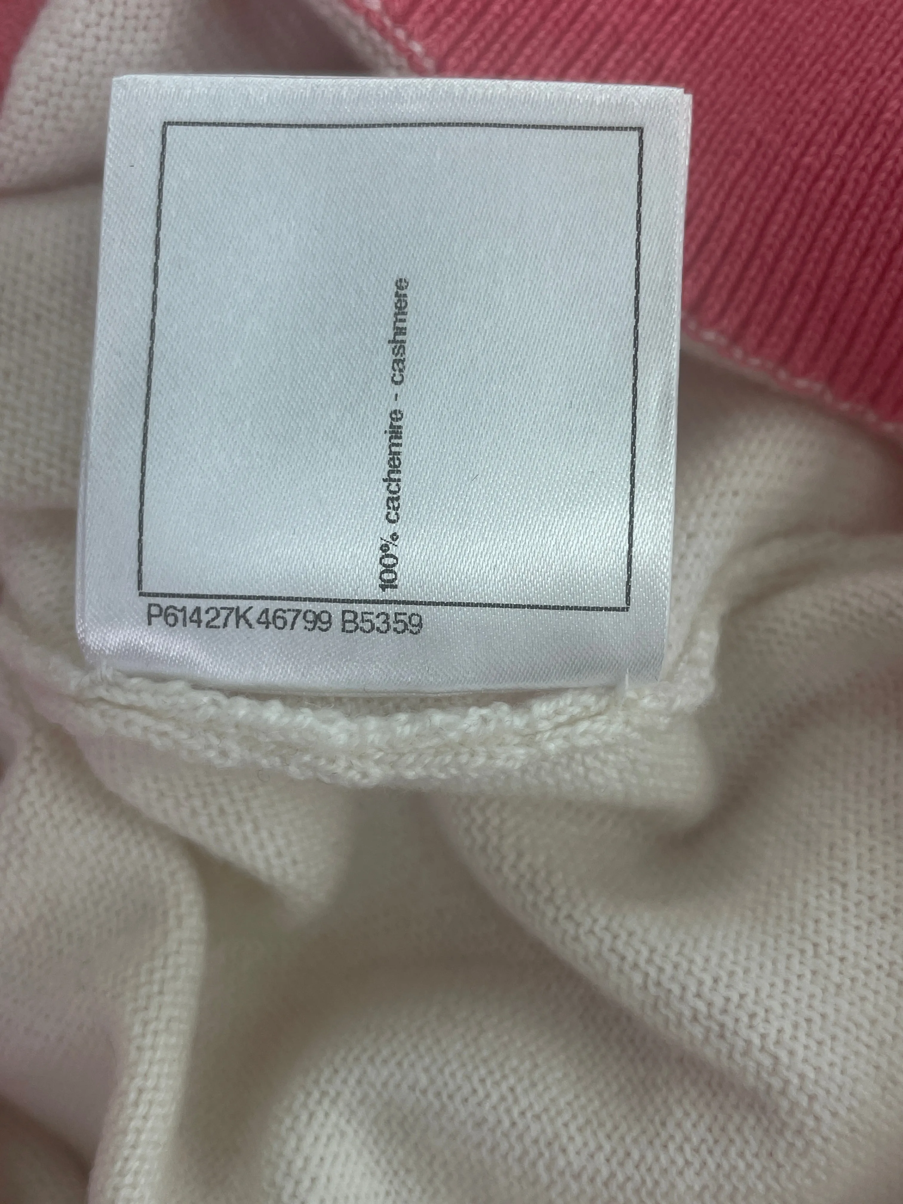 Chanel Cream / Coral 100% Cashmere Logo Cardigan With Logo Buttons FR42 UK 12