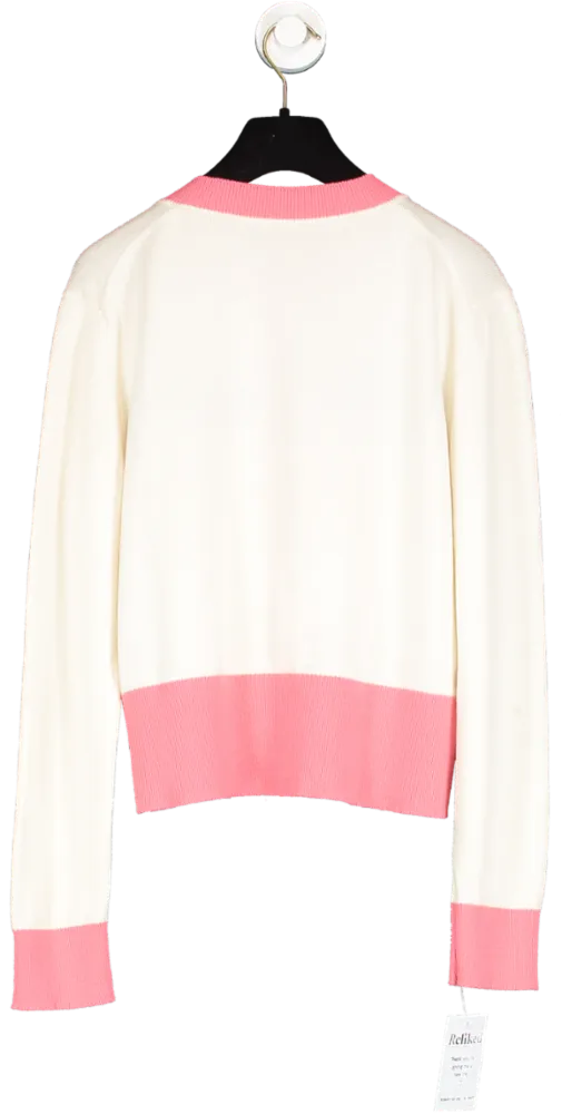 Chanel Cream / Coral 100% Cashmere Logo Cardigan With Logo Buttons FR42 UK 12