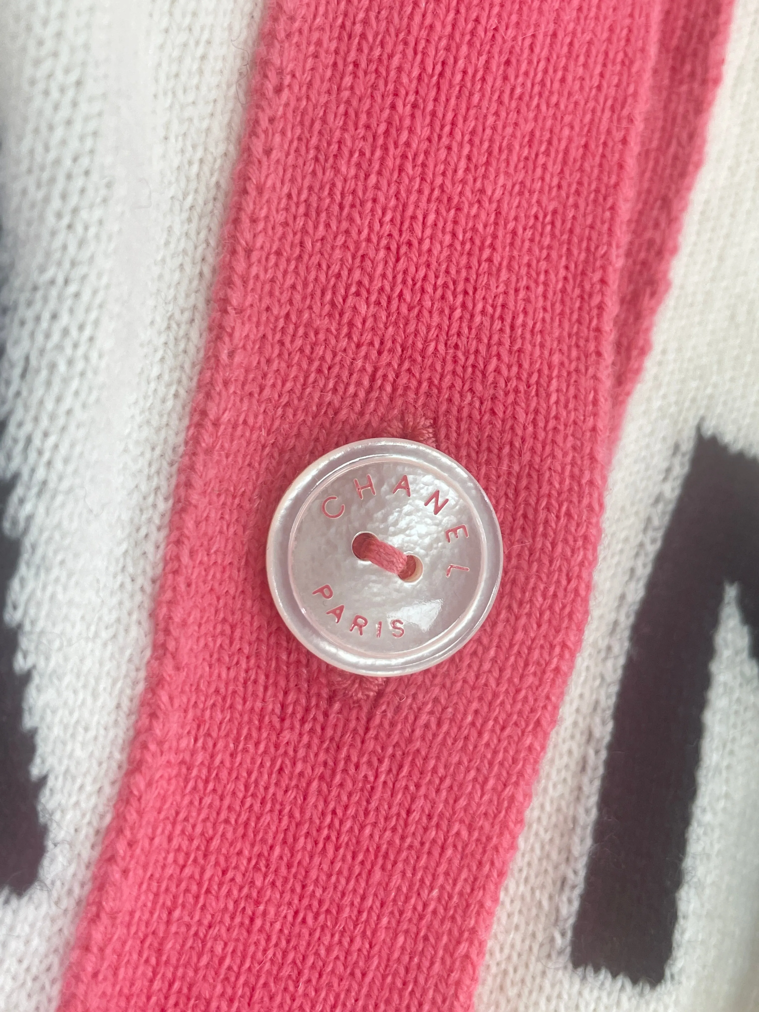 Chanel Cream / Coral 100% Cashmere Logo Cardigan With Logo Buttons FR42 UK 12