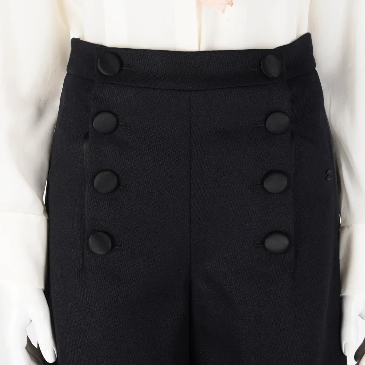 Chanel Dark Navy Wool High Rise Sailor Pants FR 36