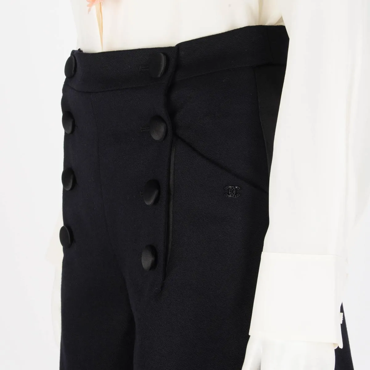 Chanel Dark Navy Wool High Rise Sailor Pants FR 36