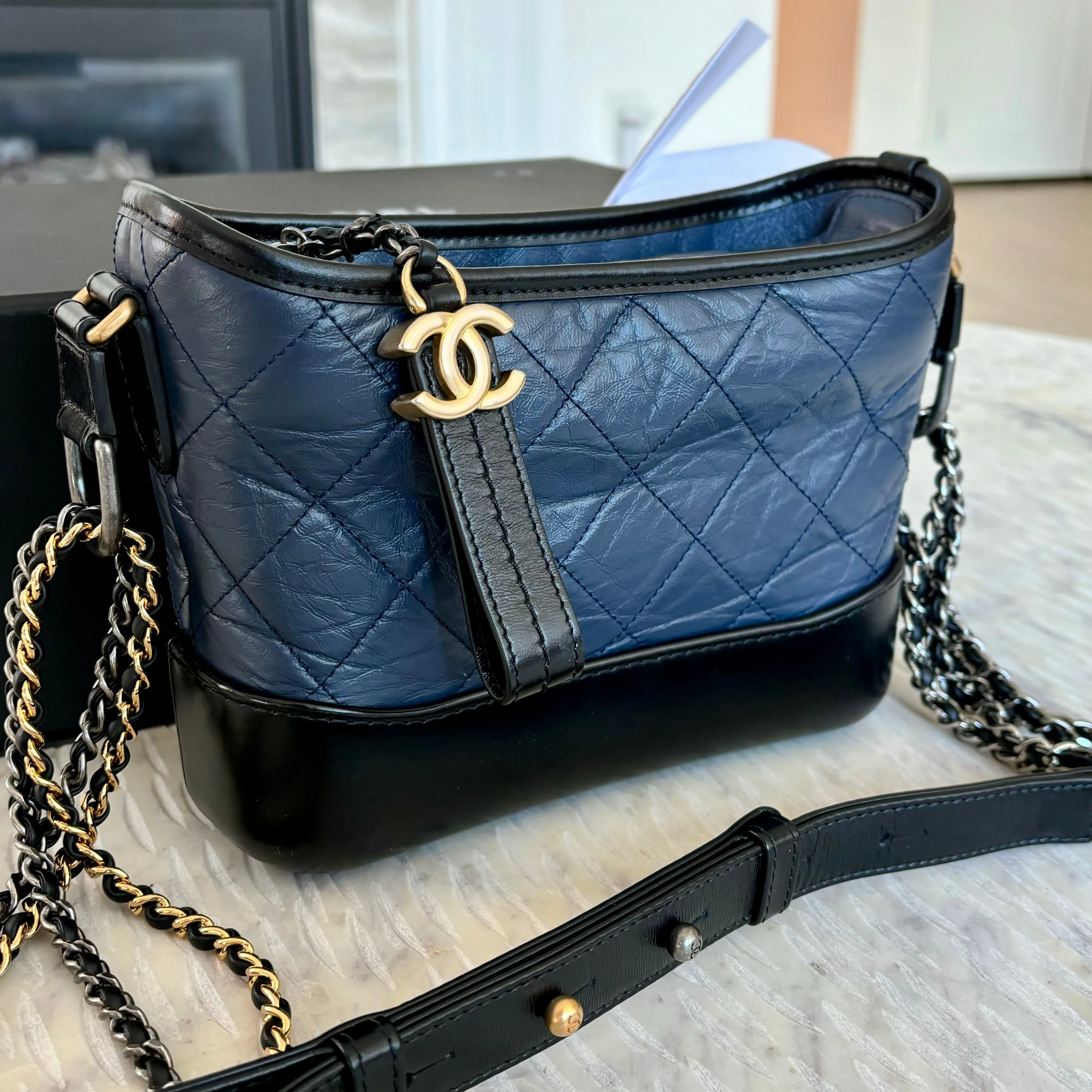 Chanel Gabrielle Bag Small Navy Black