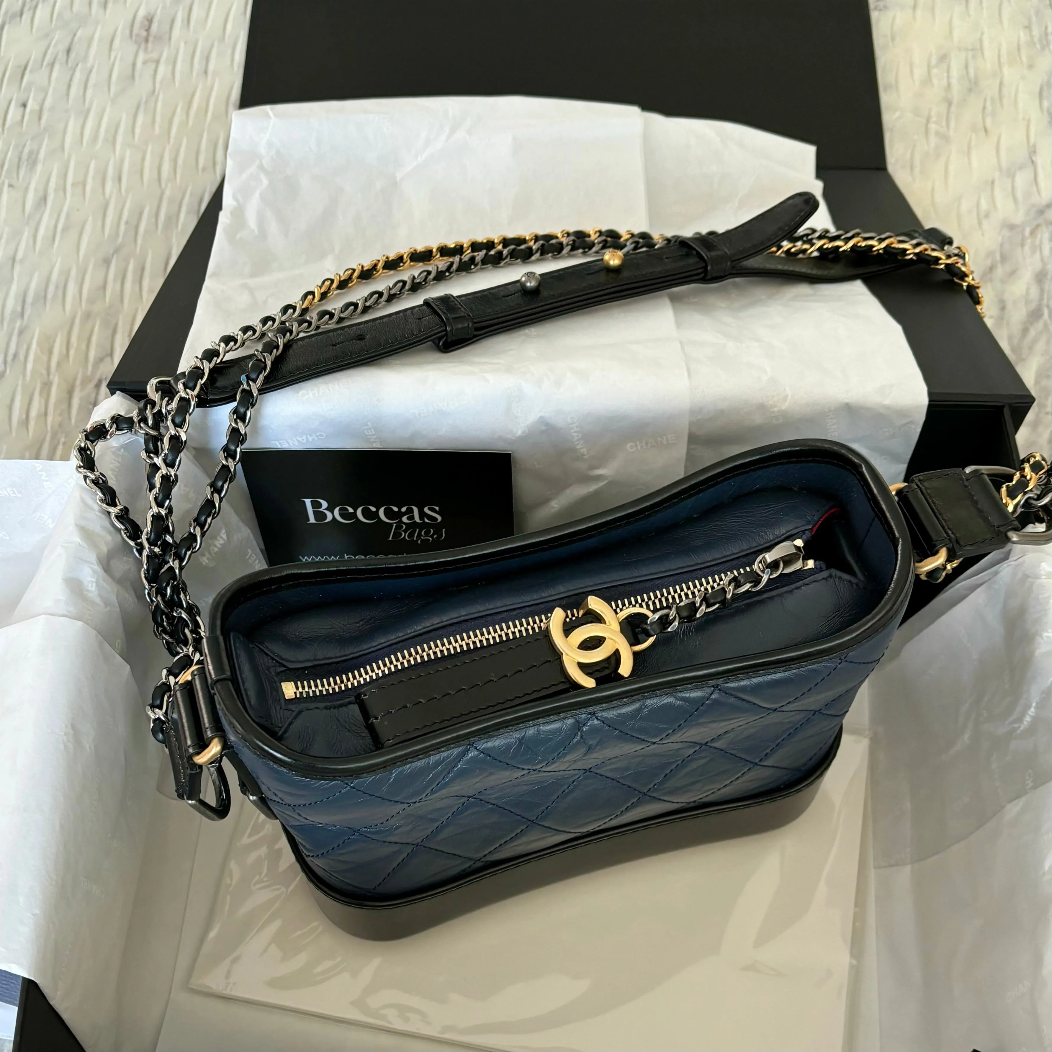 Chanel Gabrielle Bag Small Navy Black