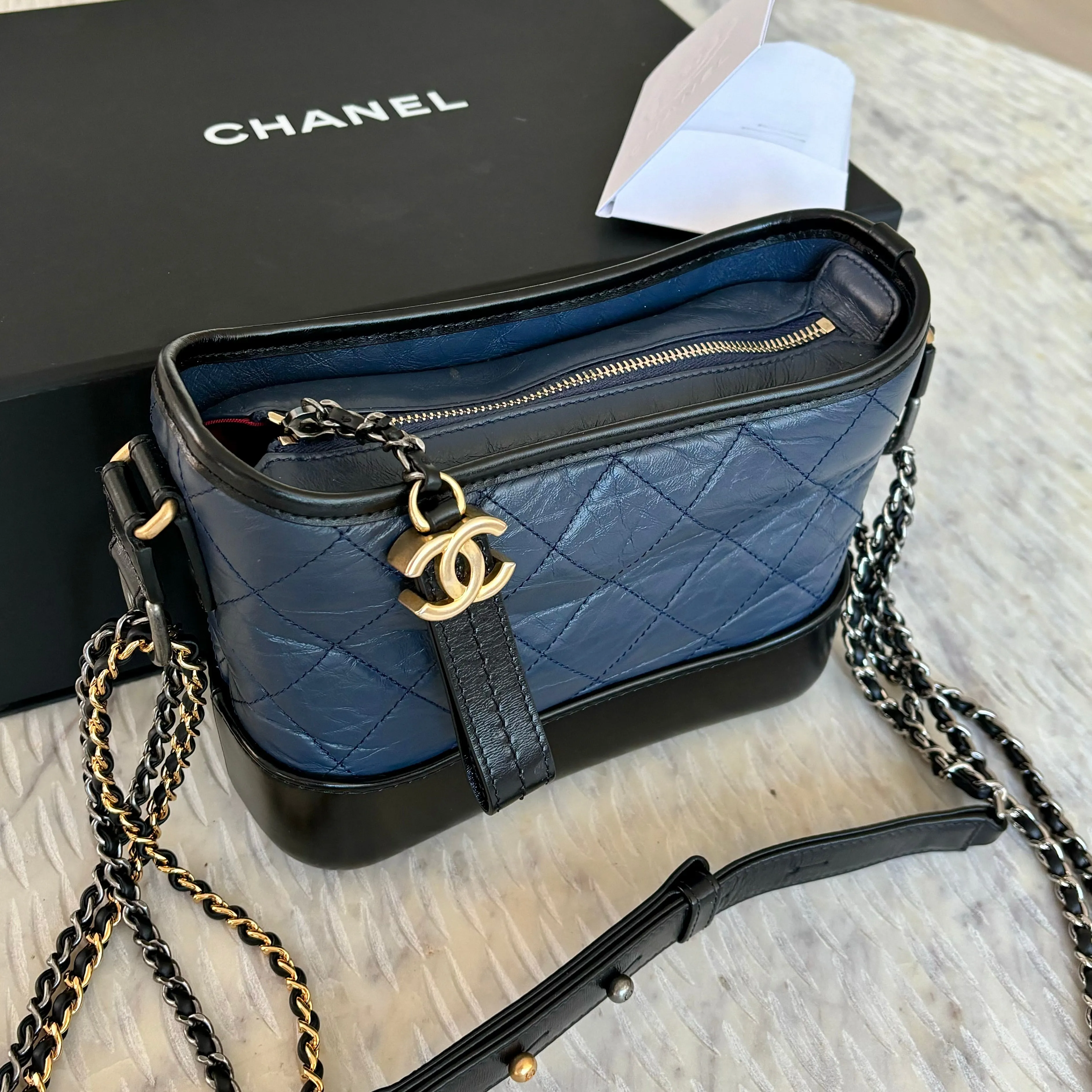 Chanel Gabrielle Bag Small Navy Black