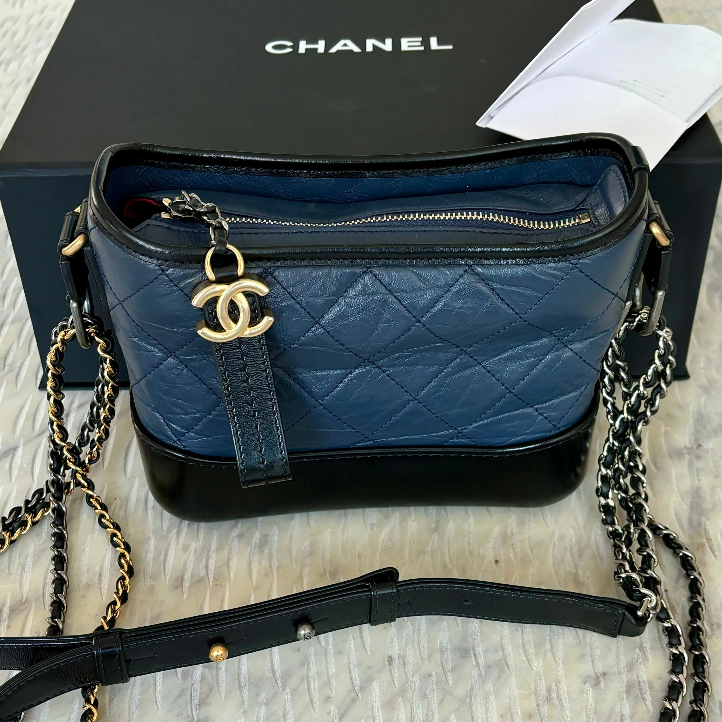 Chanel Gabrielle Bag Small Navy Black