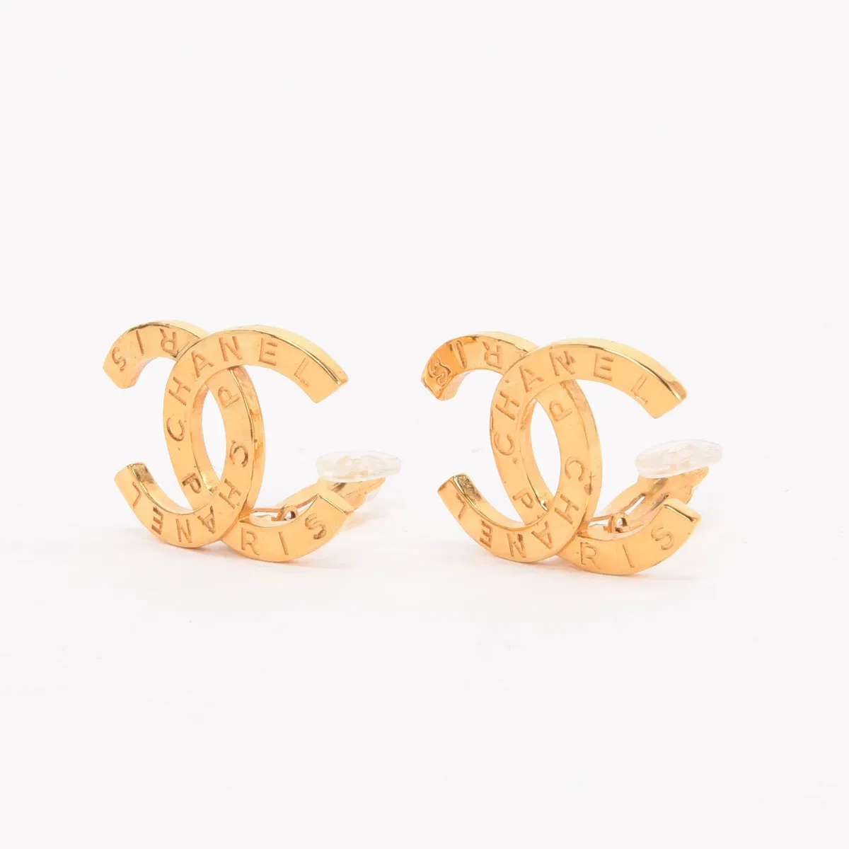 Chanel Gold Metal CC Paris Clip-On Earrings