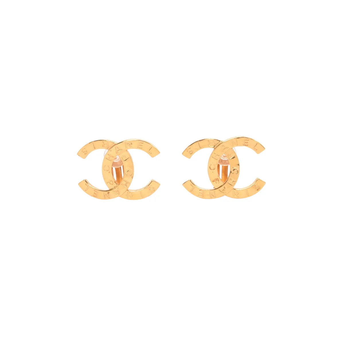 Chanel Gold Metal CC Paris Clip-On Earrings