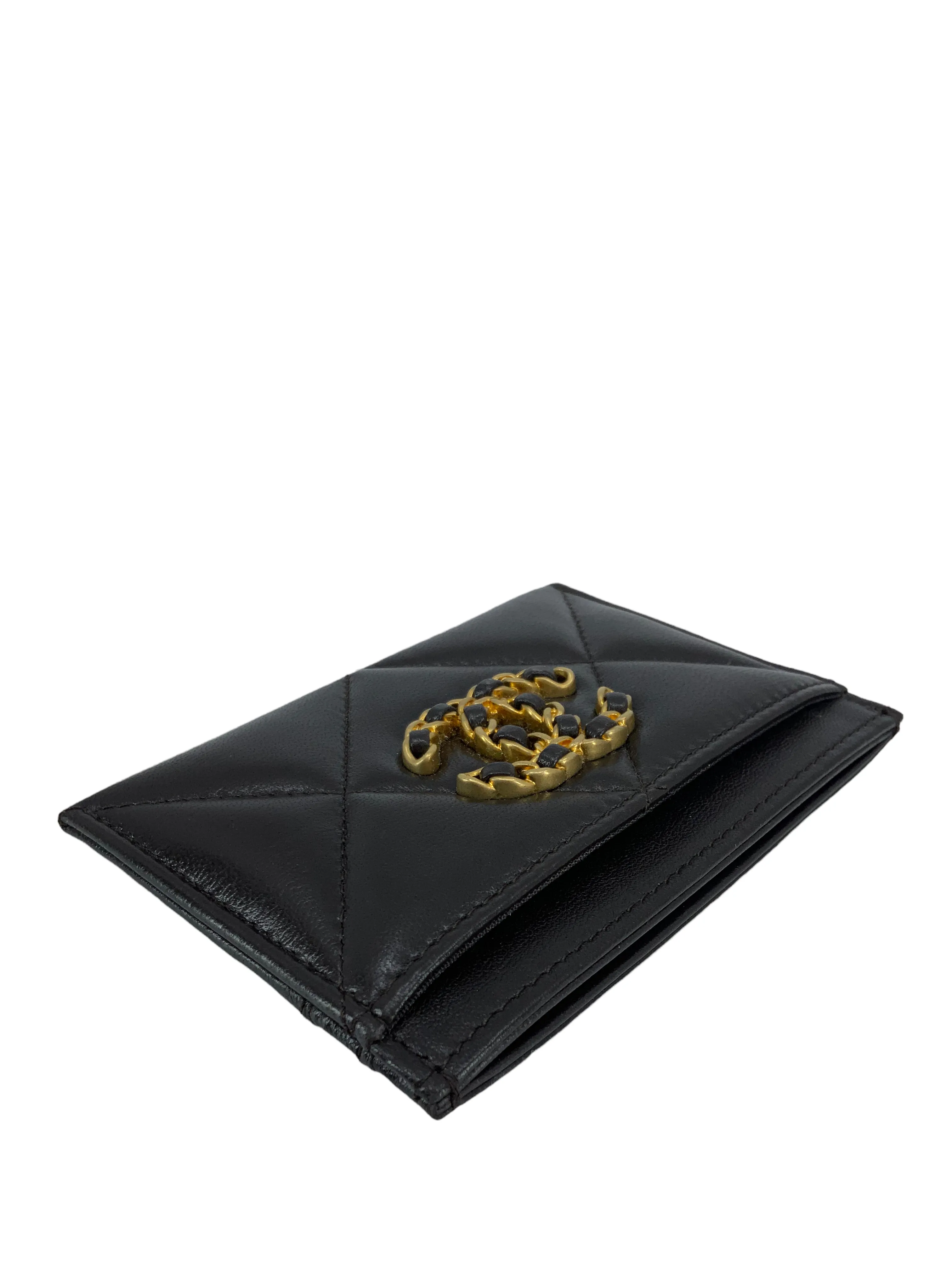 CHANEL Lambskin Quilted Chanel 19 Card Holder